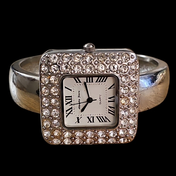 Alberto Fioro silver-tone cuff watch w/ a quartz movement and rhinestone accents - Picture 6 of 6